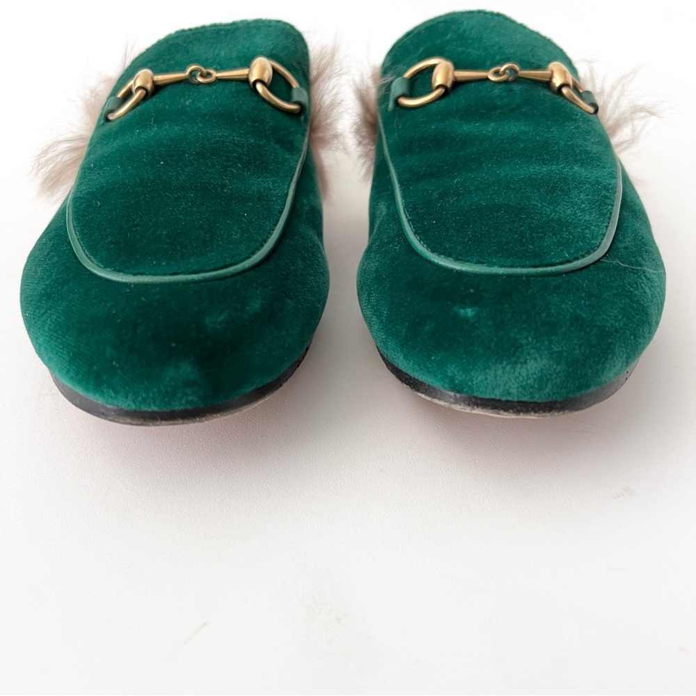 GUCCI | Princetown Fur Horsebit Green Emerald Velvet Velour Mule Slipper Flat - Picture 2 of 11